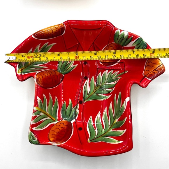 Clay Art Hawaiian Shirt Shaped Ceramic Trinket Dish Surfboard Pineapple Set of 4 - Picture 4 of 7